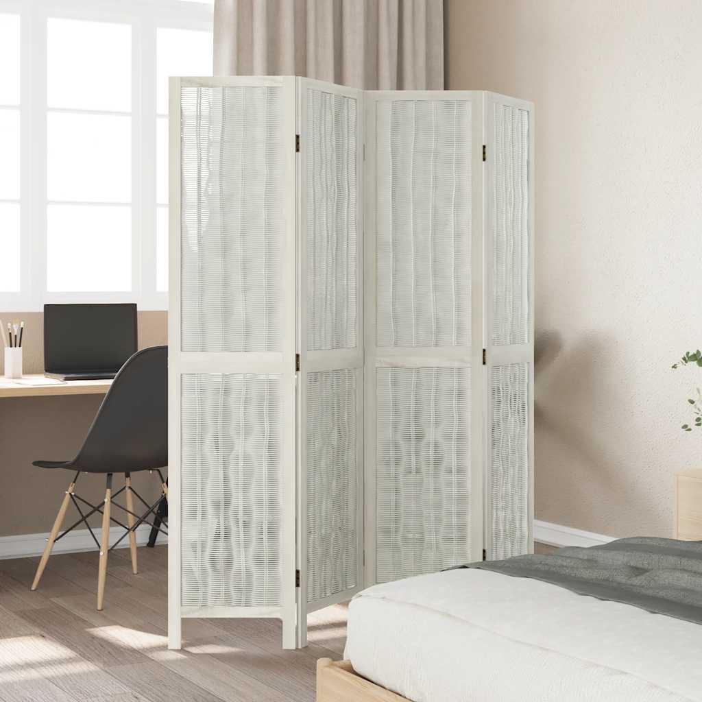 Room Divider 4 Panels White Solid Wood Paulownia