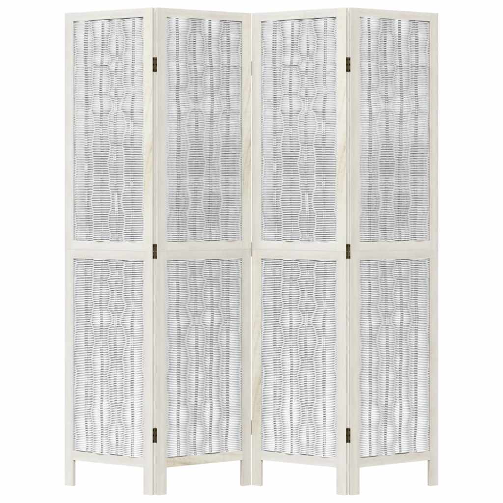 Room Divider 4 Panels White Solid Wood Paulownia