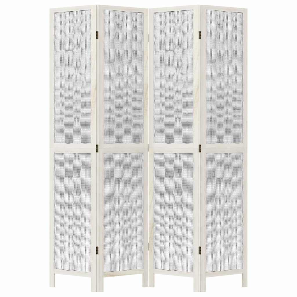Room Divider 4 Panels White Solid Wood Paulownia