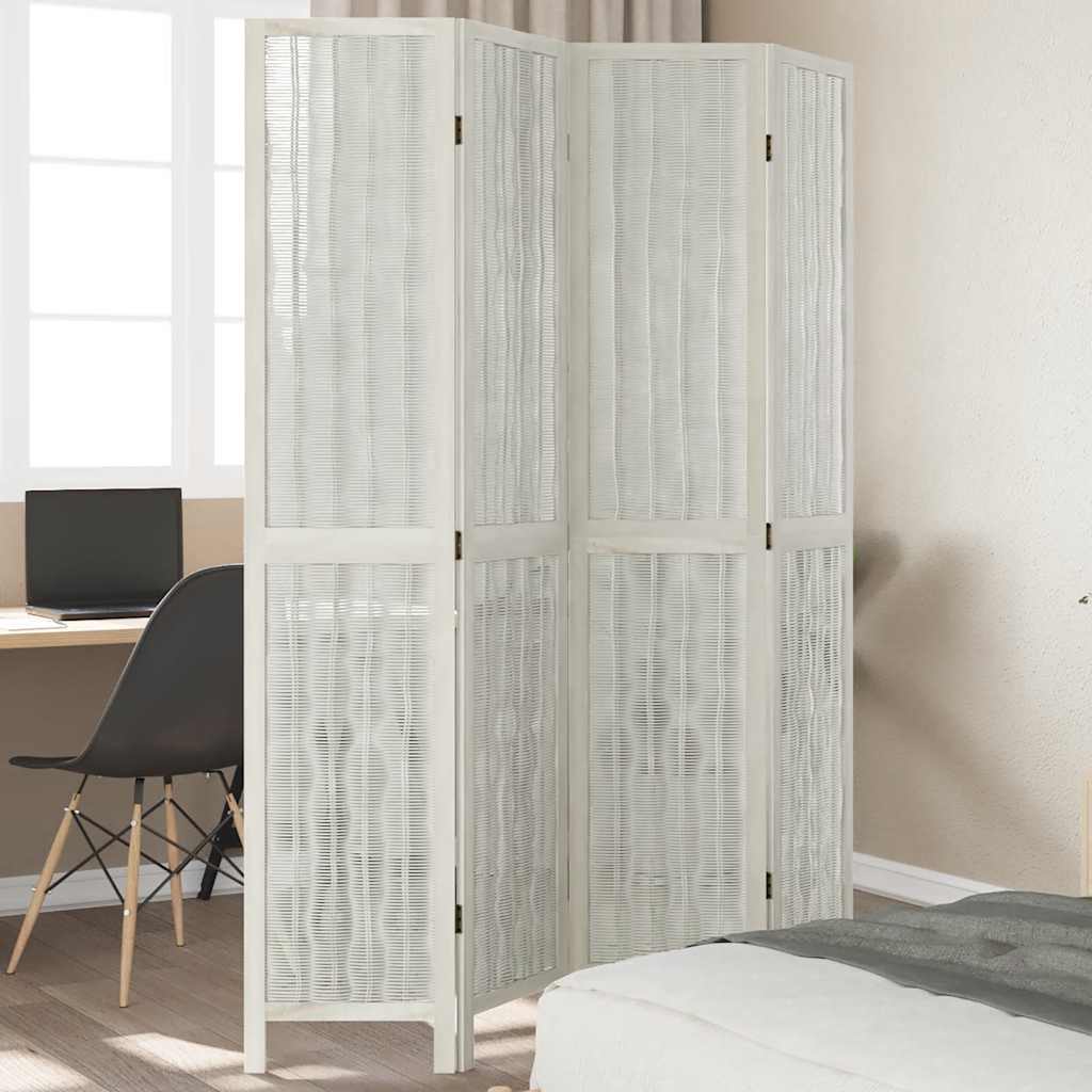 Room Divider 4 Panels White Solid Wood Paulownia