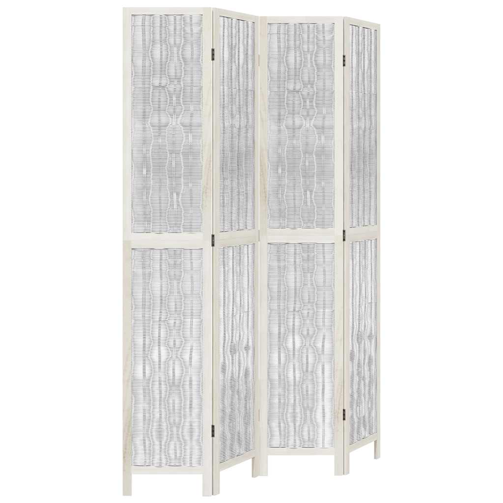 Room Divider 4 Panels White Solid Wood Paulownia