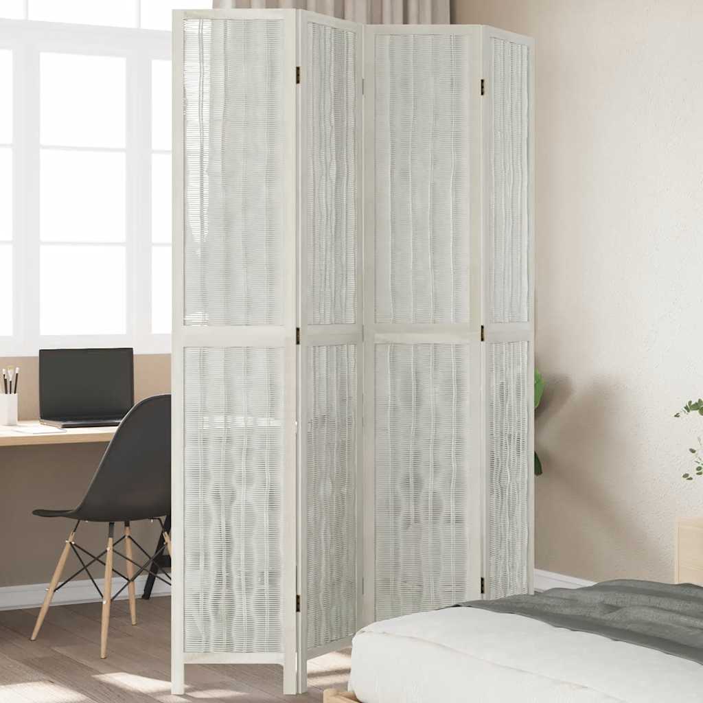 Room Divider 4 Panels White Solid Wood Paulownia