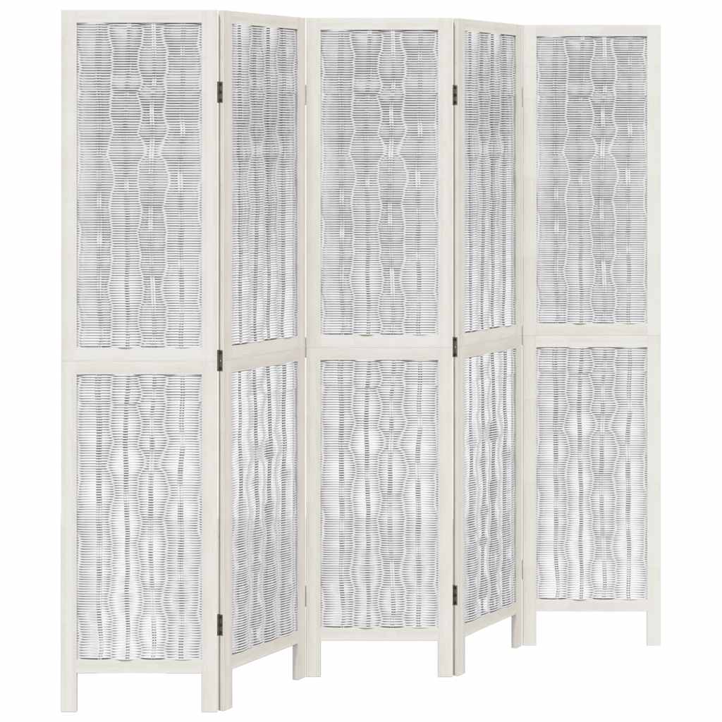 Room Divider 5 Panels White Solid Wood Paulownia