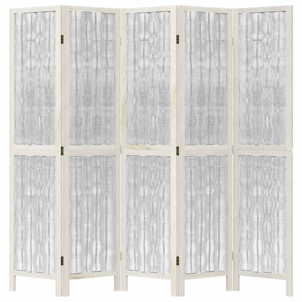 Room Divider 5 Panels White Solid Wood Paulownia