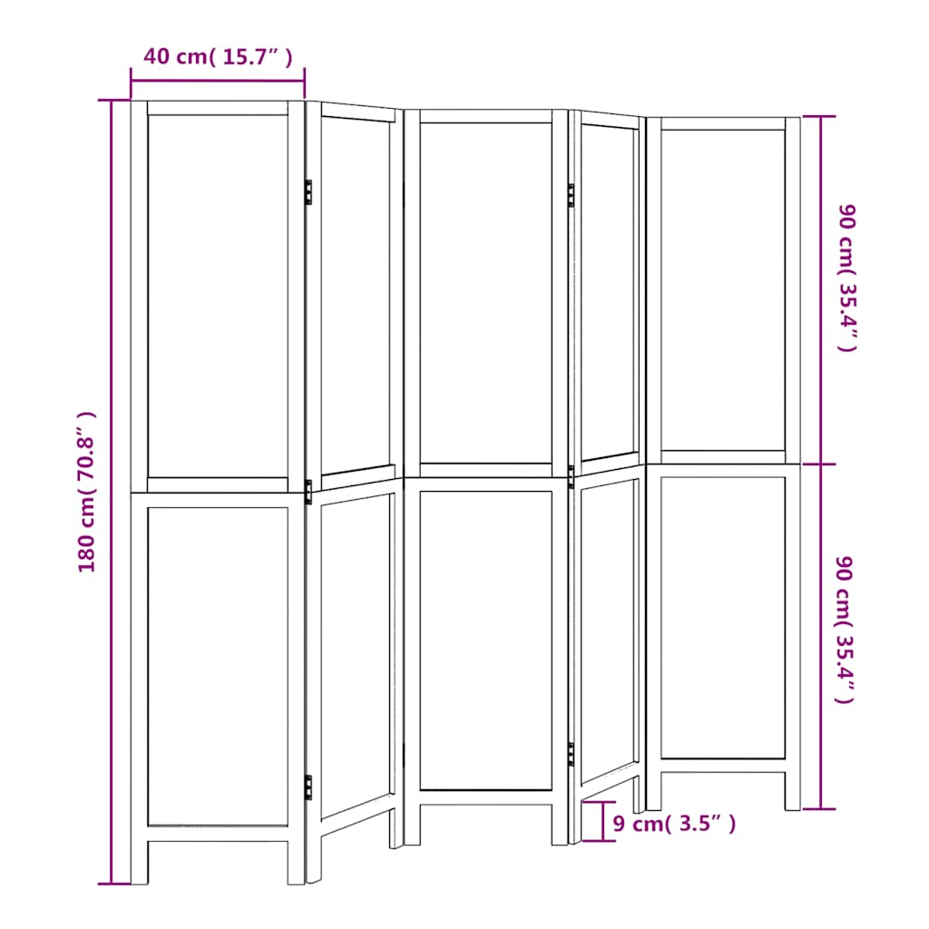 Room Divider 5 Panels White Solid Wood Paulownia