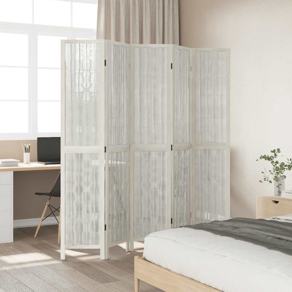 Room Divider 5 Panels White Solid Wood Paulownia