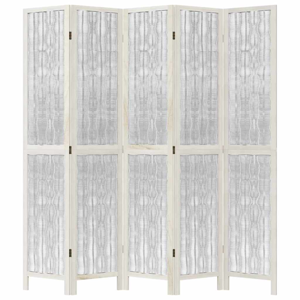 Room Divider 5 Panels White Solid Wood Paulownia