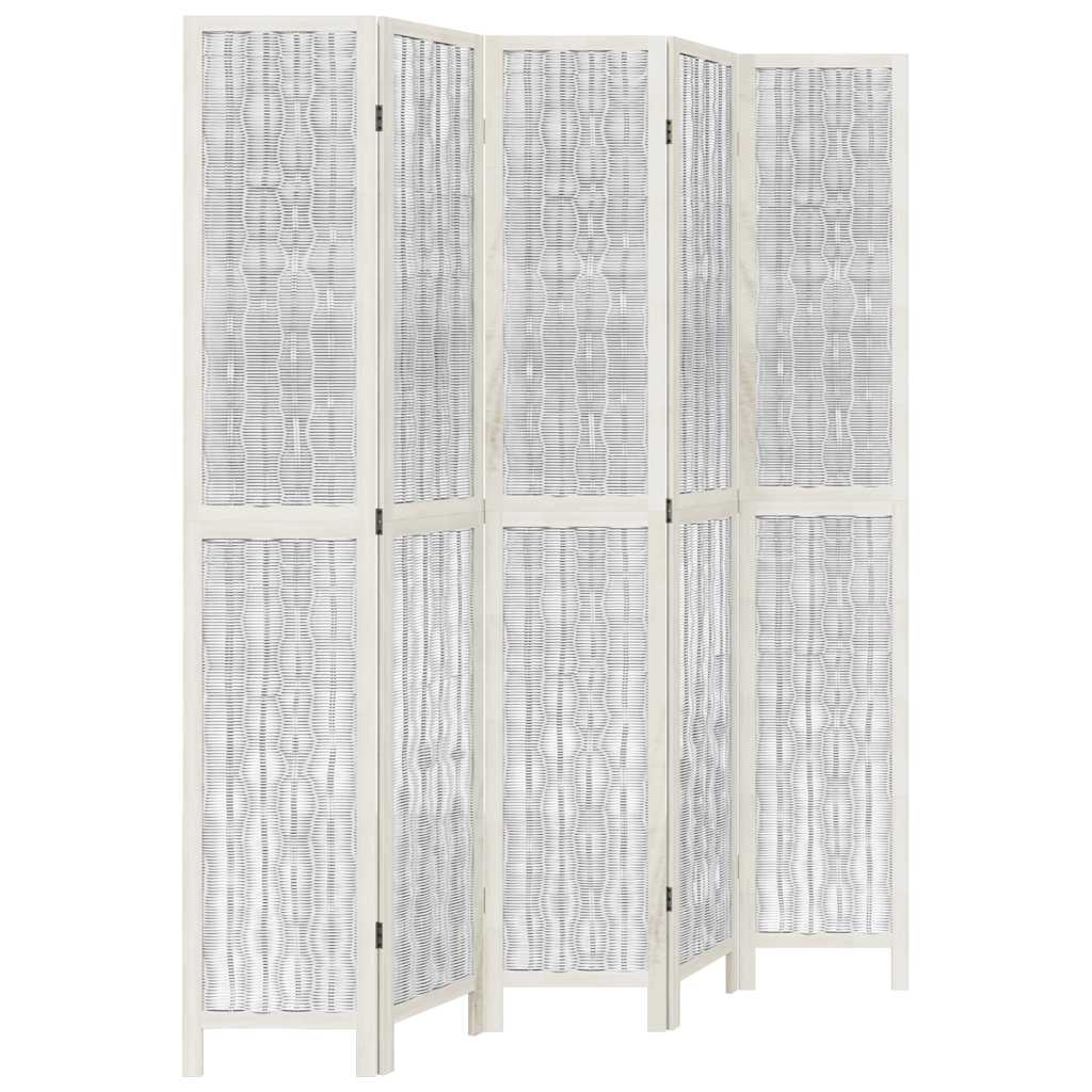 Room Divider 5 Panels White Solid Wood Paulownia