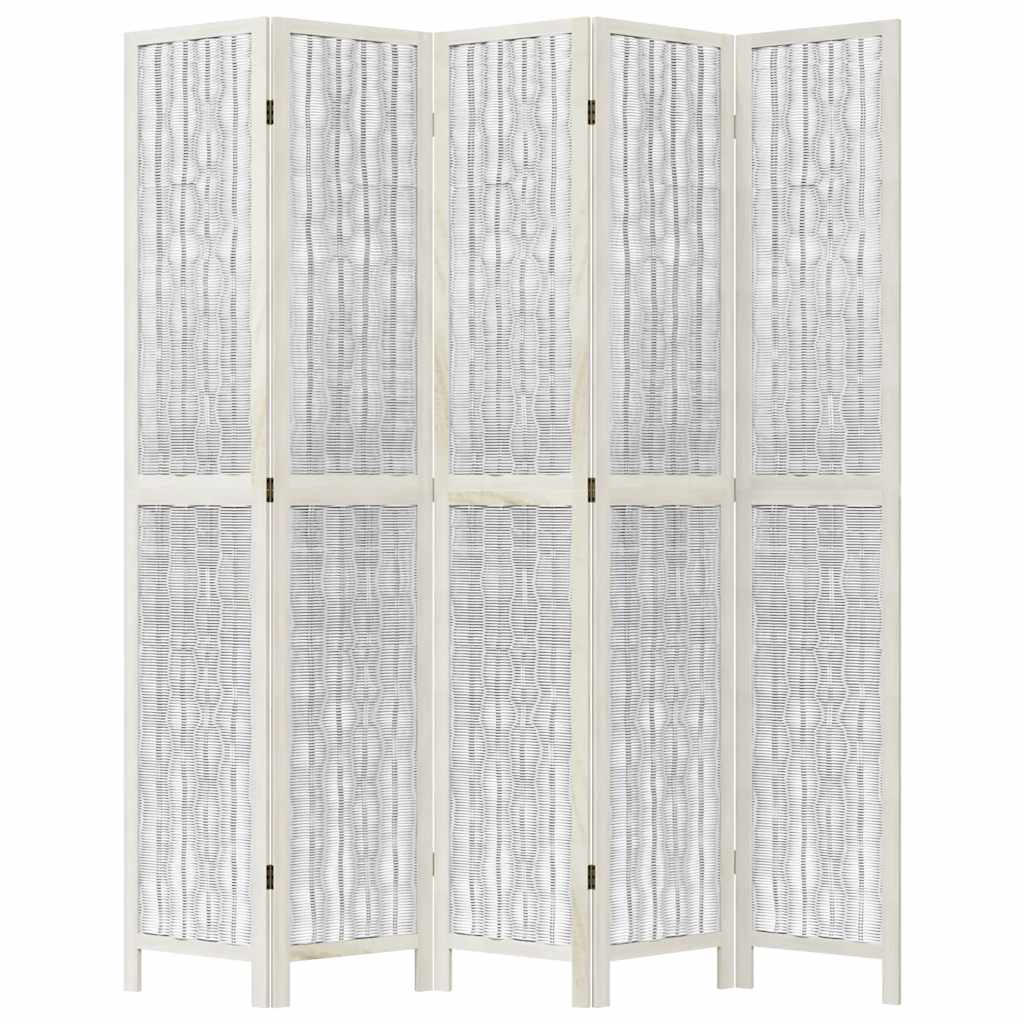 Room Divider 5 Panels White Solid Wood Paulownia