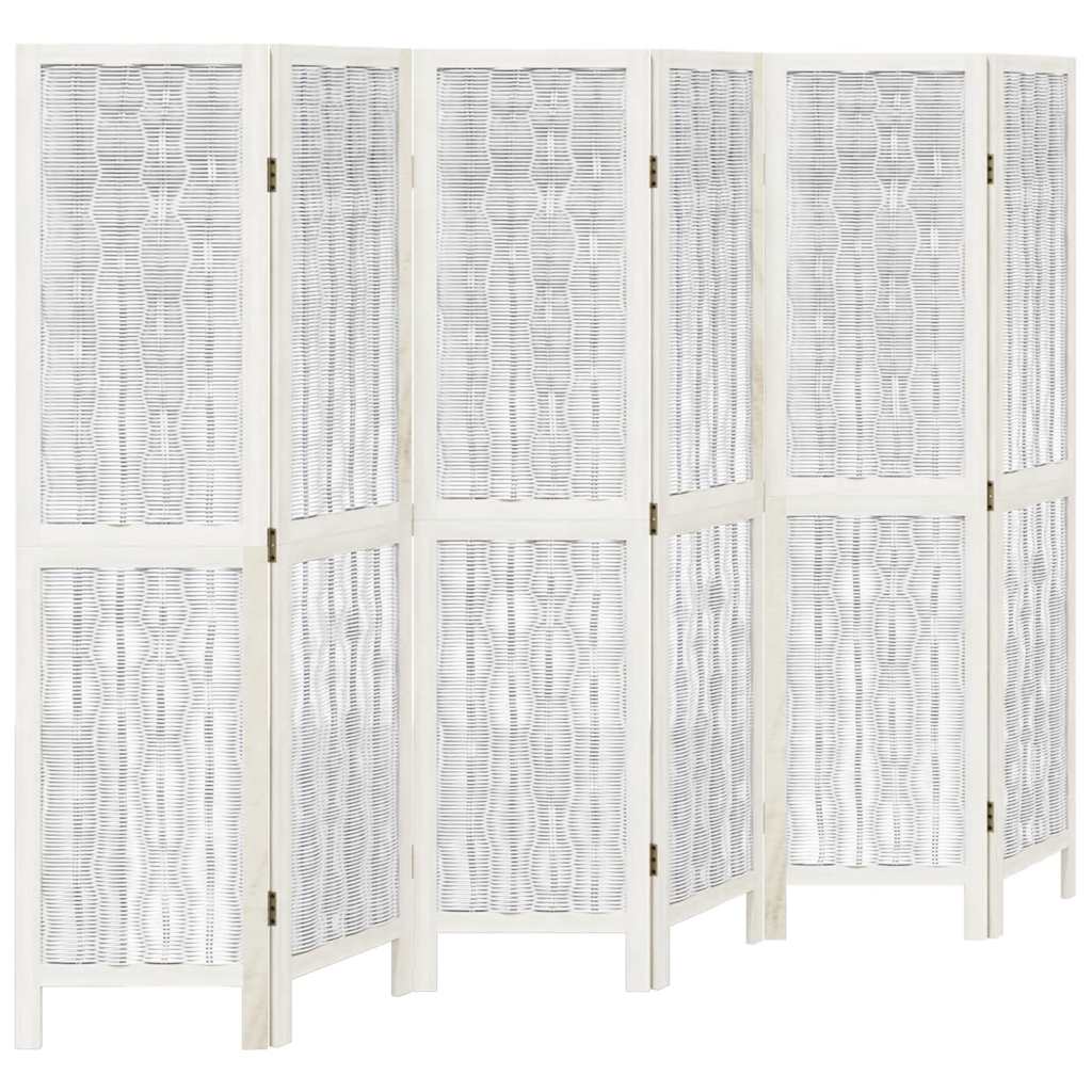 Room Divider 6 Panels White Solid Wood Paulownia