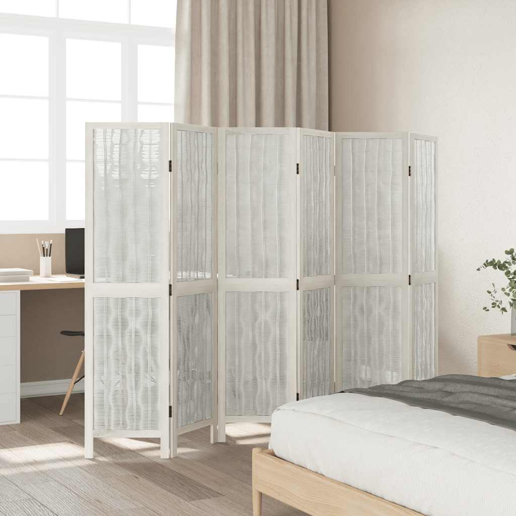 Room Divider 6 Panels White Solid Wood Paulownia