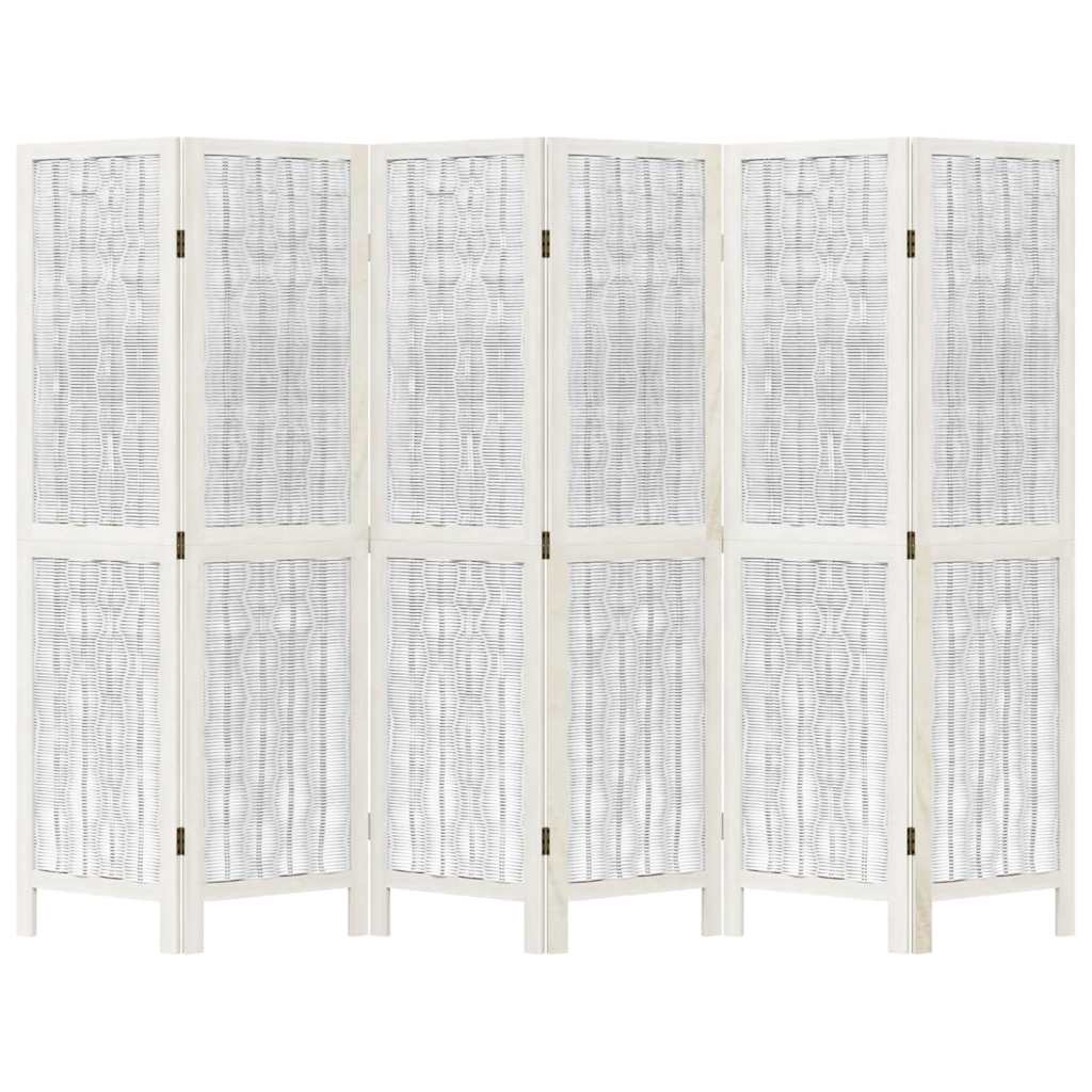 Room Divider 6 Panels White Solid Wood Paulownia