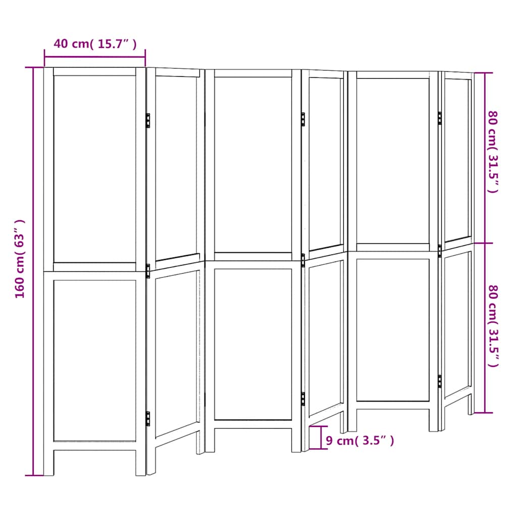 Room Divider 6 Panels White Solid Wood Paulownia