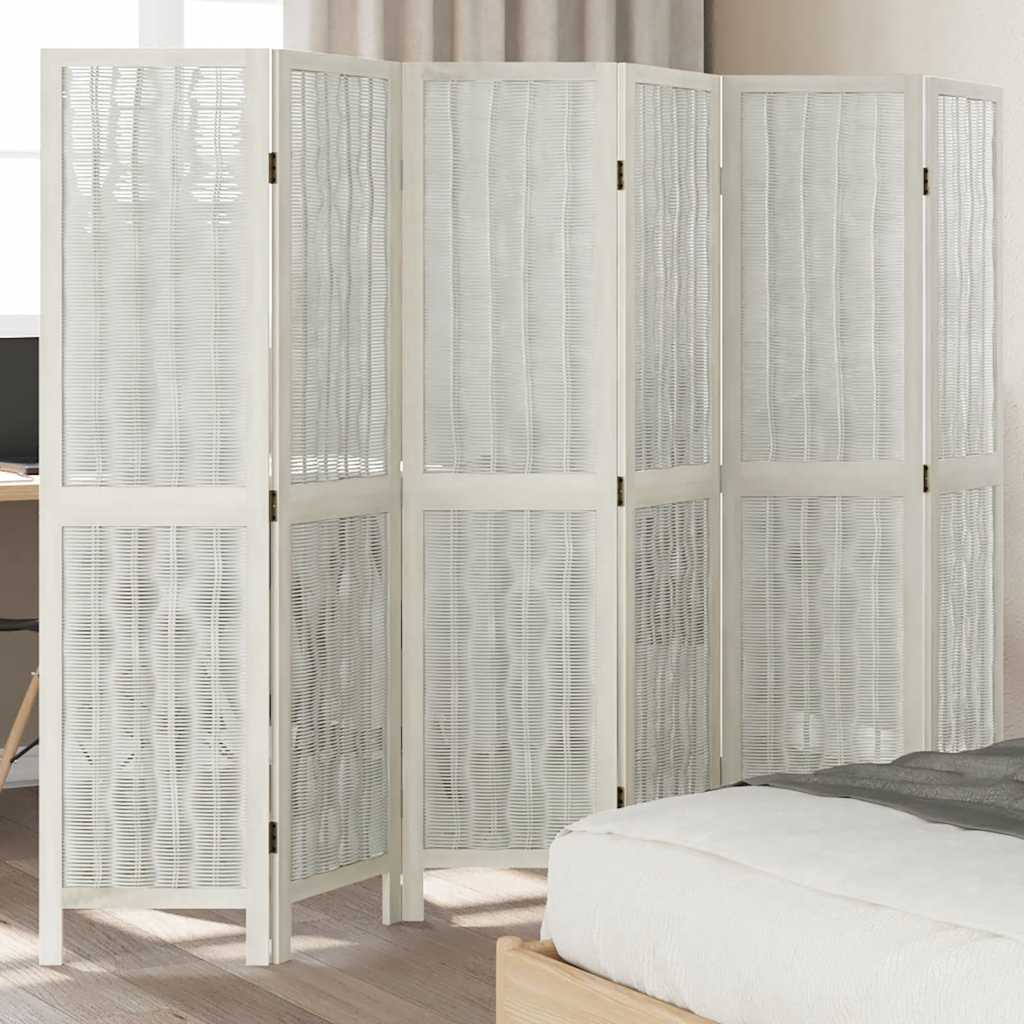 Room Divider 6 Panels White Solid Wood Paulownia