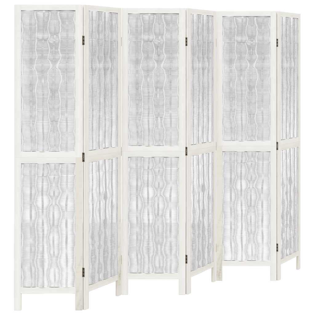 Room Divider 6 Panels White Solid Wood Paulownia
