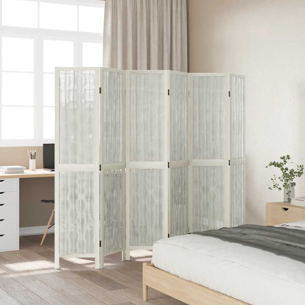 Room Divider 6 Panels White Solid Wood Paulownia