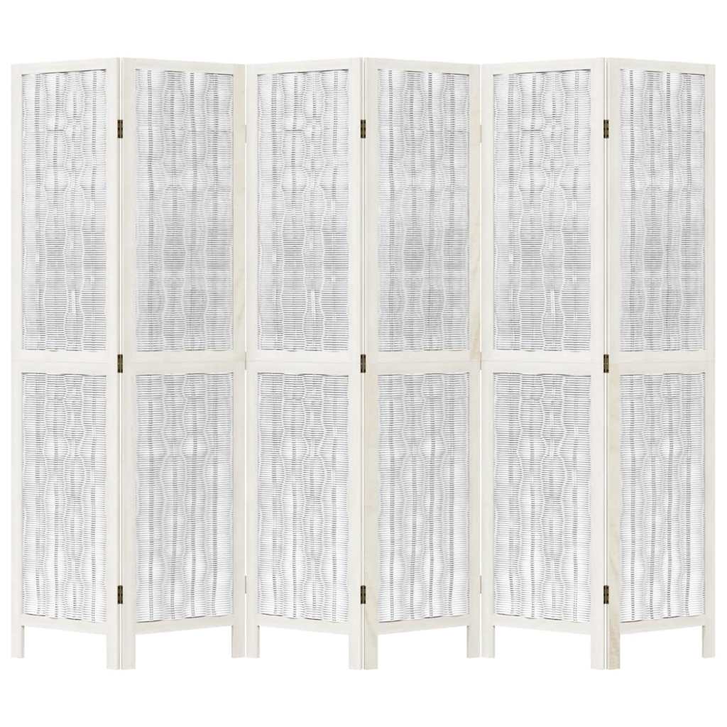 Room Divider 6 Panels White Solid Wood Paulownia