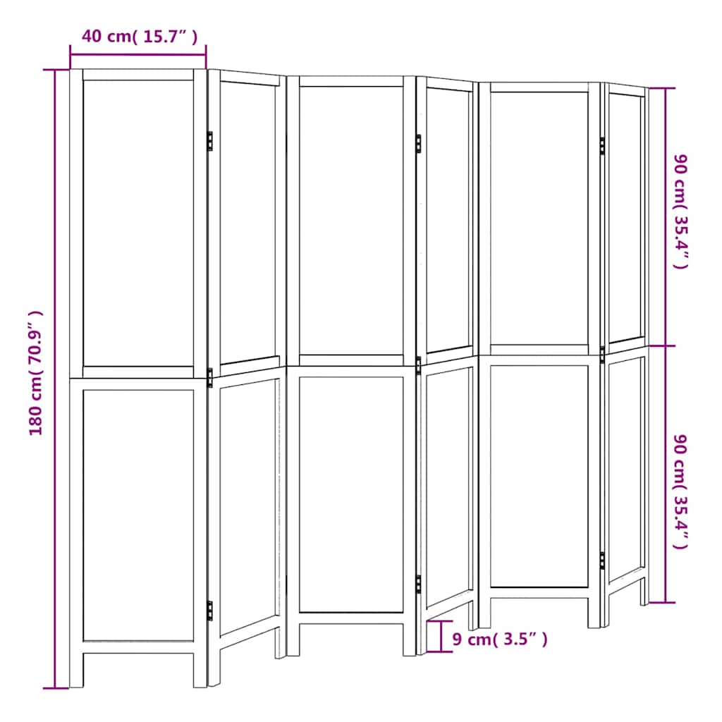 Room Divider 6 Panels White Solid Wood Paulownia