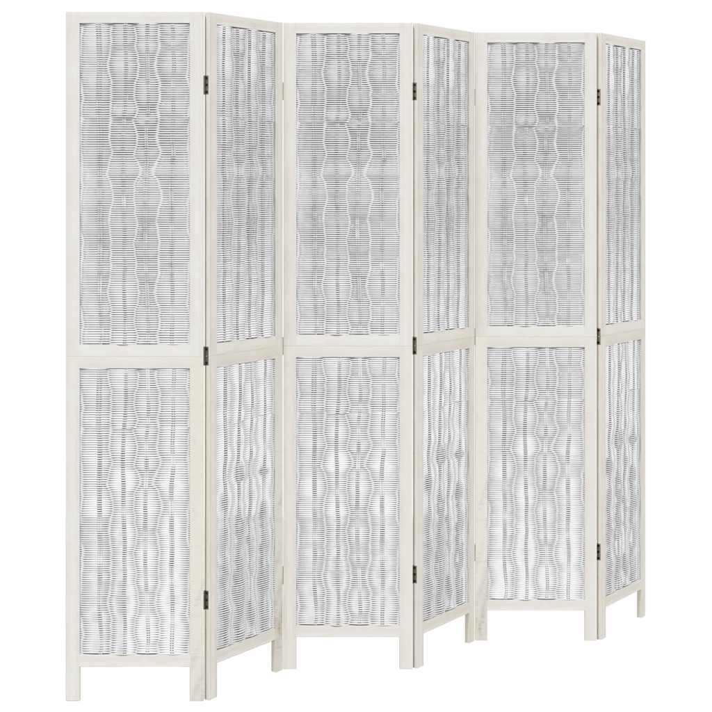 Room Divider 6 Panels White Solid Wood Paulownia