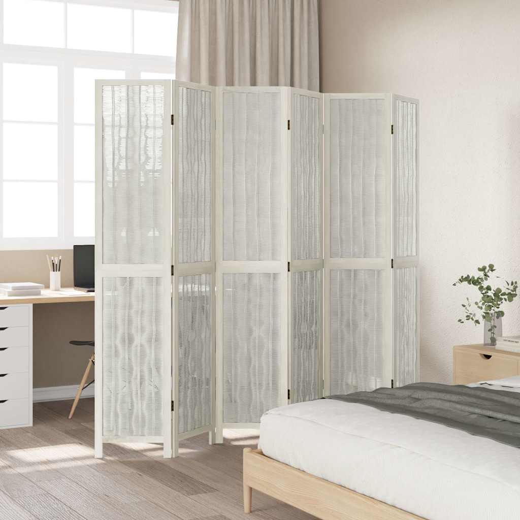 Room Divider 6 Panels White Solid Wood Paulownia