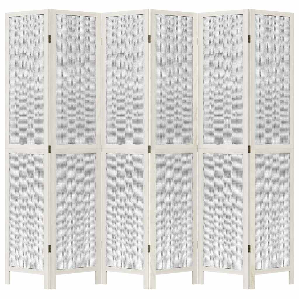 Room Divider 6 Panels White Solid Wood Paulownia