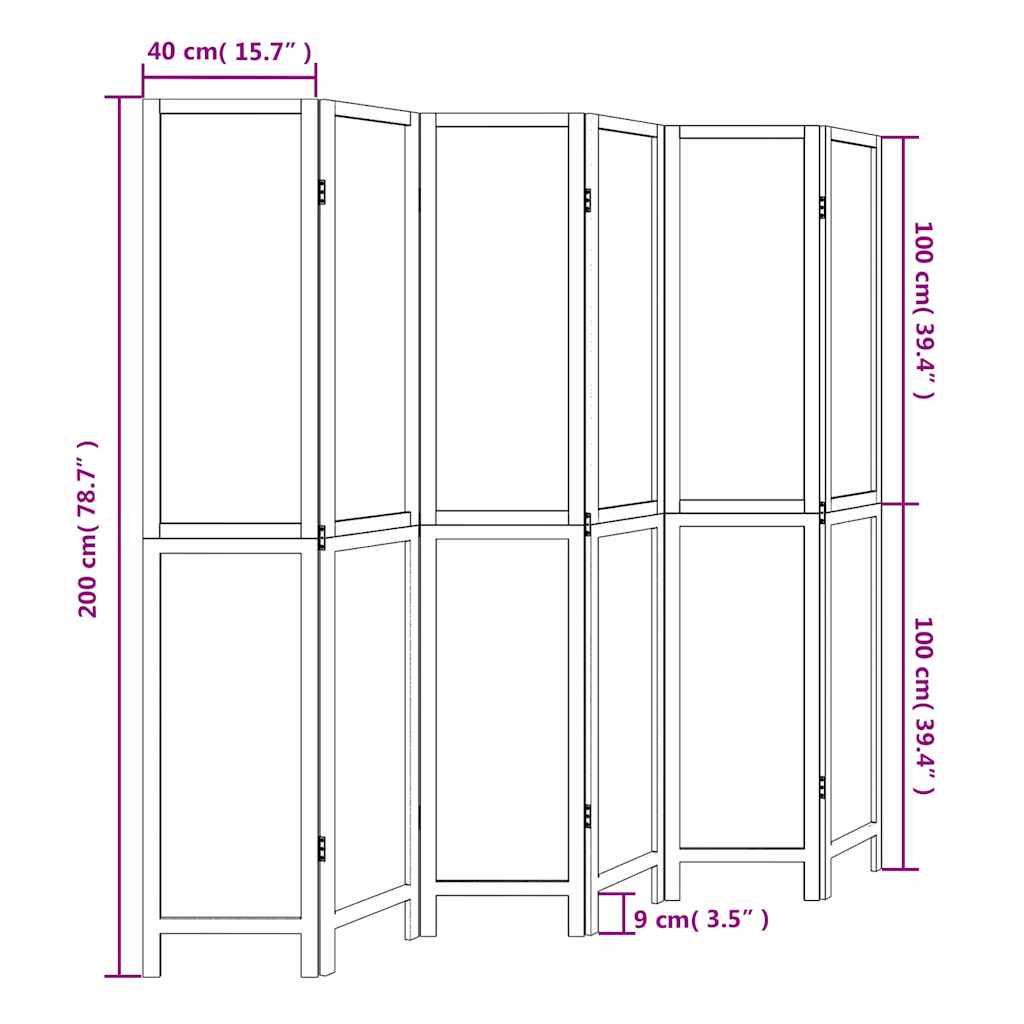 Room Divider 6 Panels White Solid Wood Paulownia