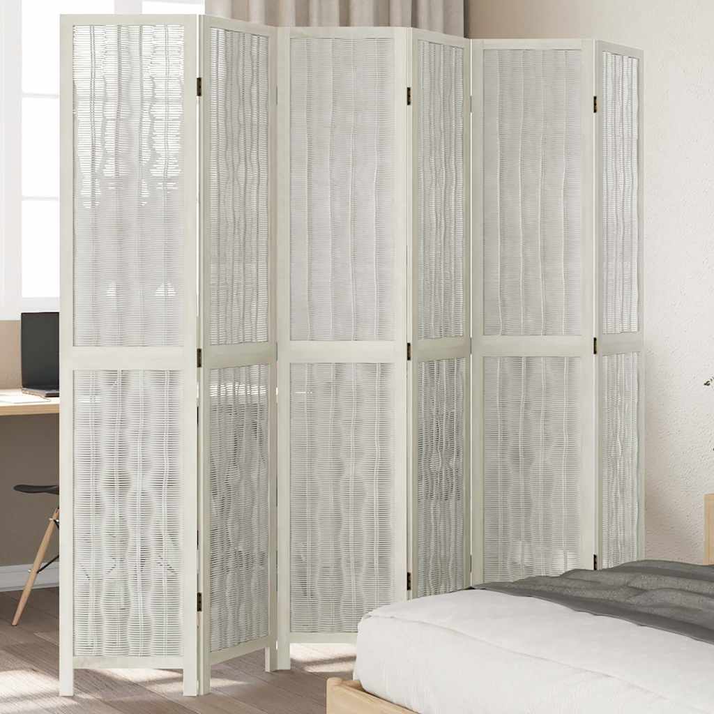 Room Divider 6 Panels White Solid Wood Paulownia