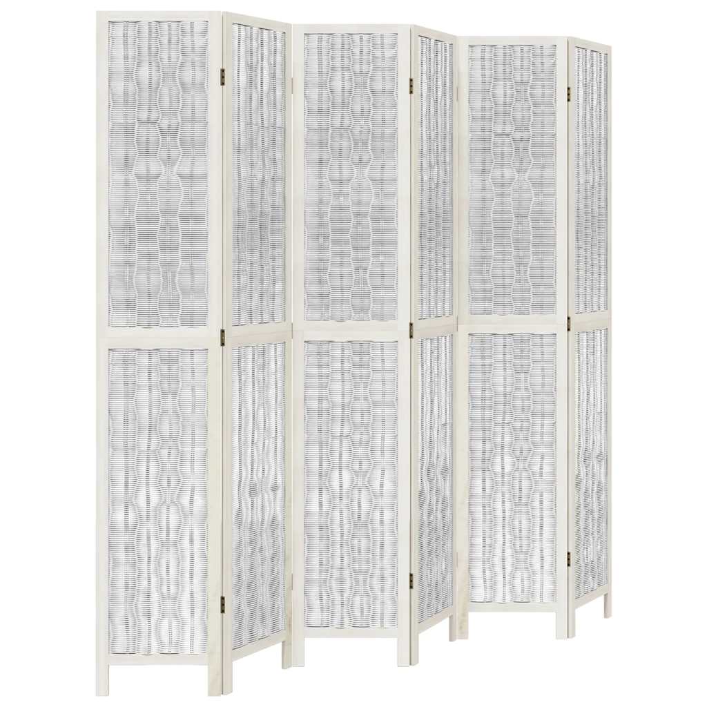 Room Divider 6 Panels White Solid Wood Paulownia