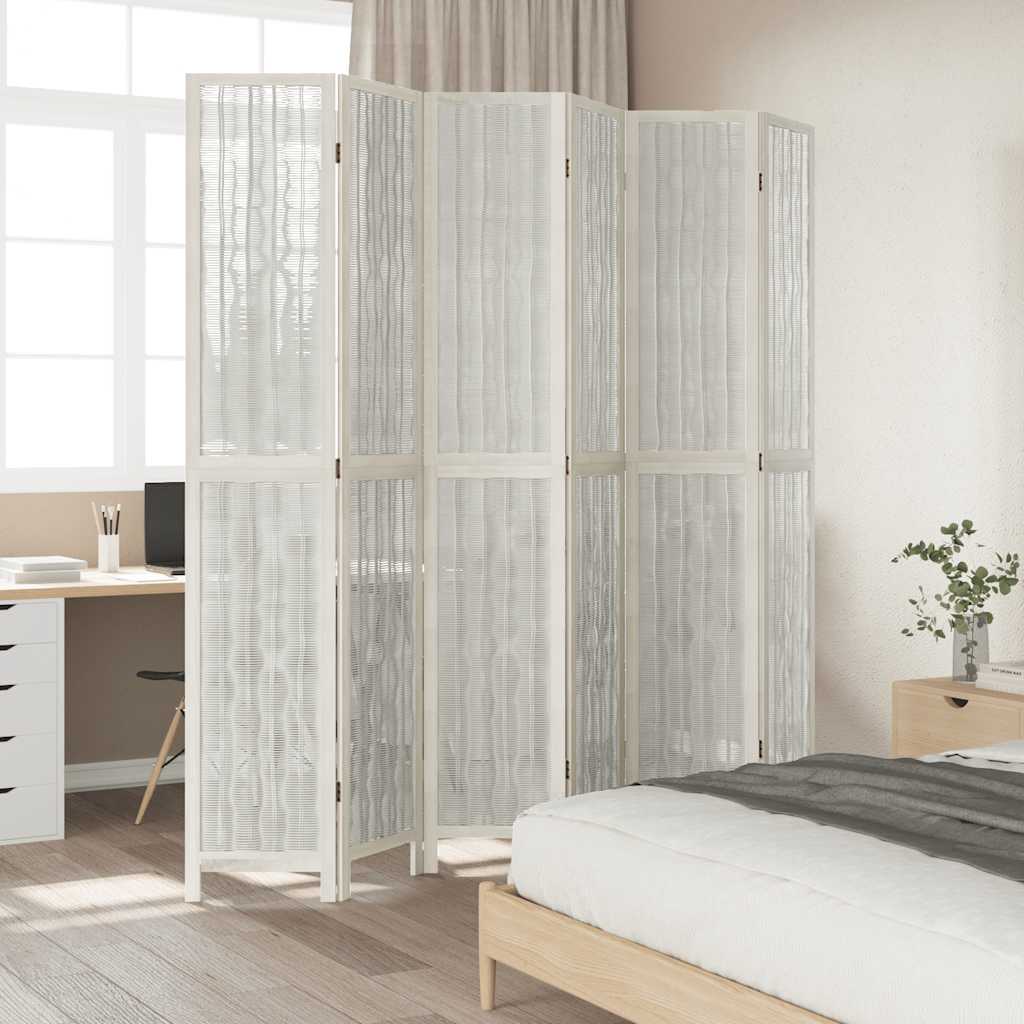 Room Divider 6 Panels White Solid Wood Paulownia
