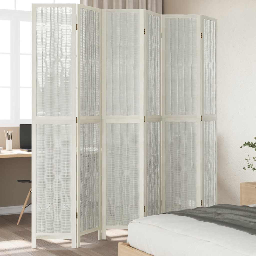 Room Divider 6 Panels White Solid Wood Paulownia
