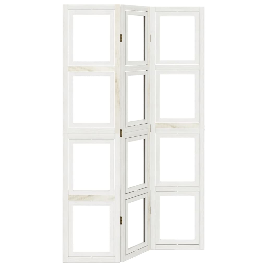Room Divider 3 Panels White Solid Wood Paulownia