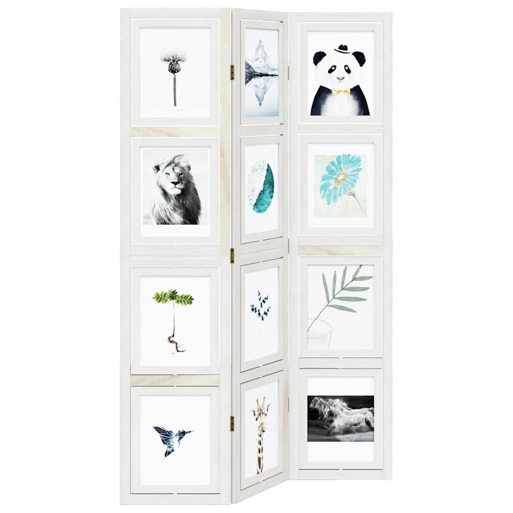 Room Divider 3 Panels White Solid Wood Paulownia
