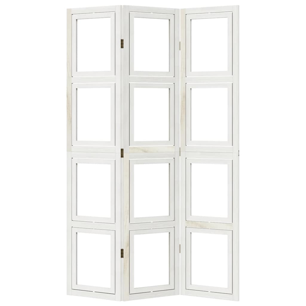 Room Divider 3 Panels White Solid Wood Paulownia