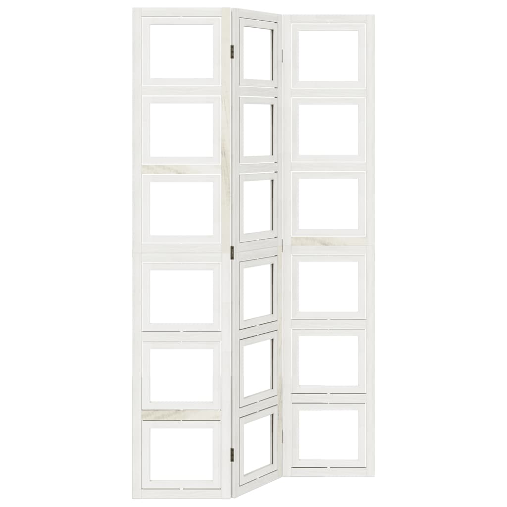 Room Divider 3 Panels White Solid Wood Paulownia