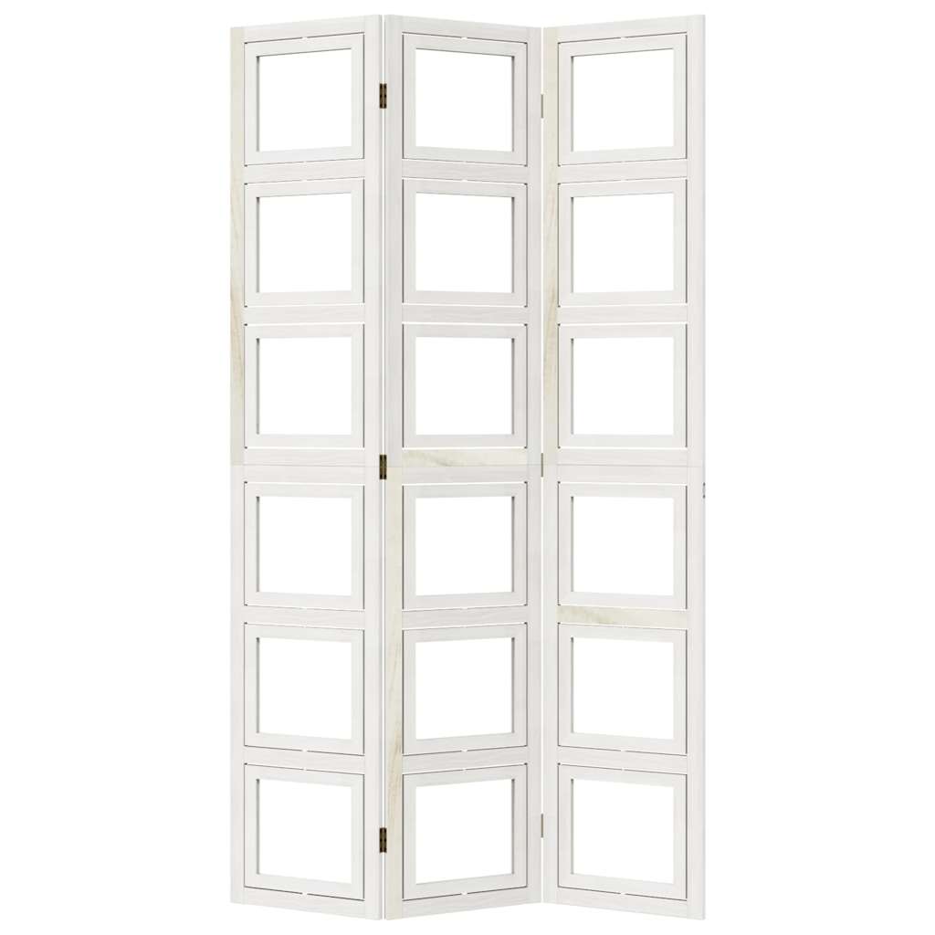 Room Divider 3 Panels White Solid Wood Paulownia