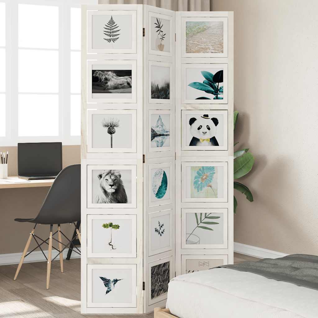Room Divider 3 Panels White Solid Wood Paulownia