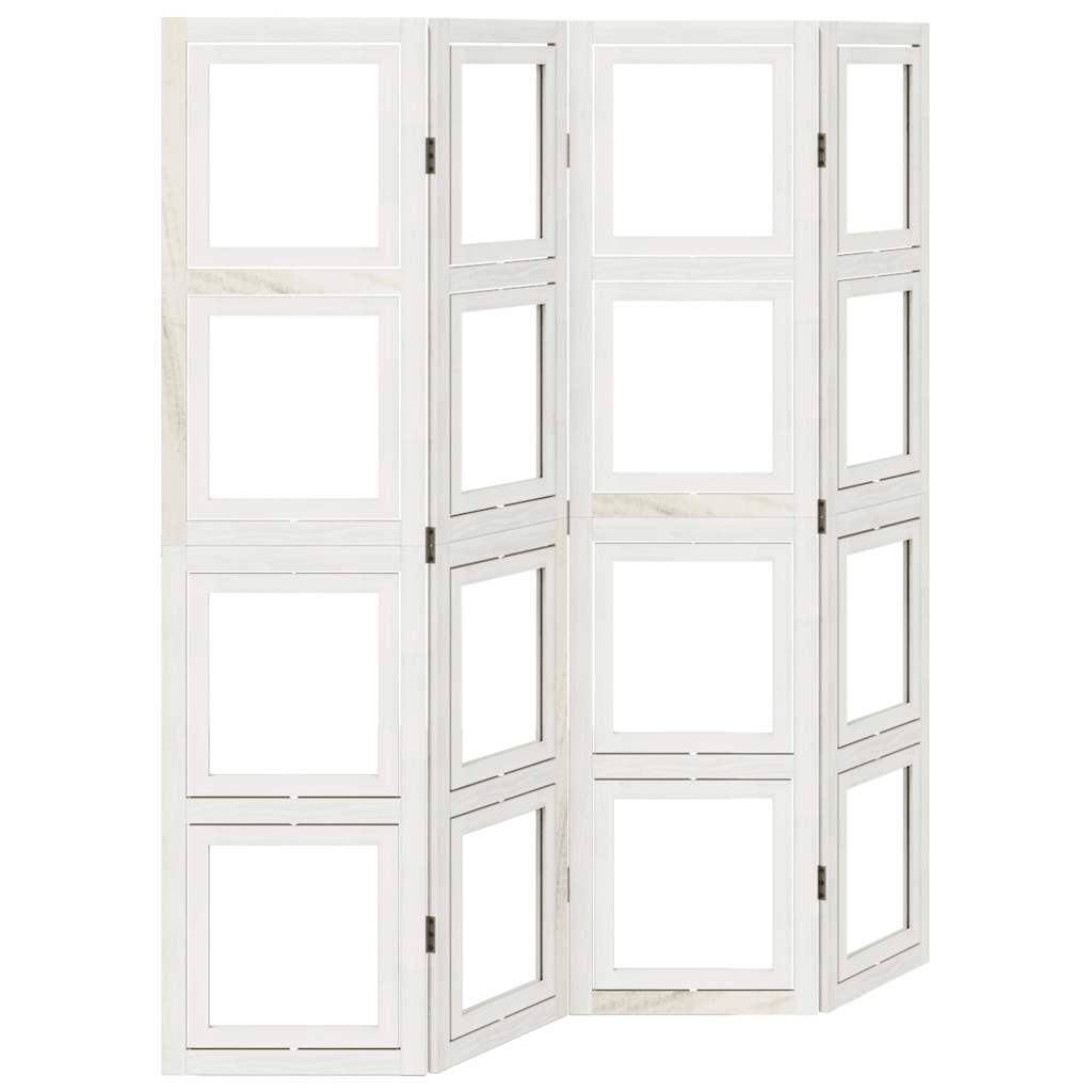 Room Divider 4 Panels White Solid Wood Paulownia