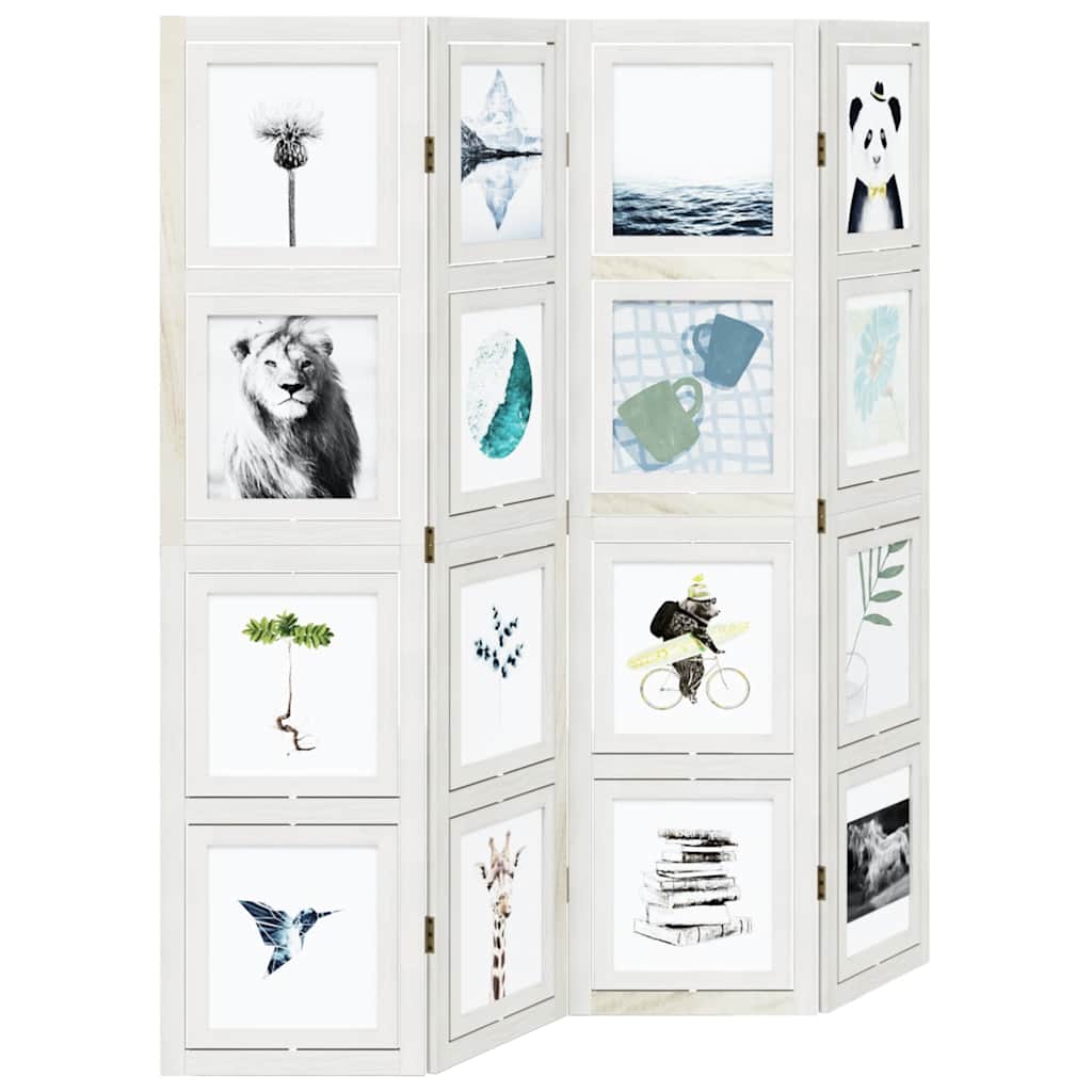 Room Divider 4 Panels White Solid Wood Paulownia