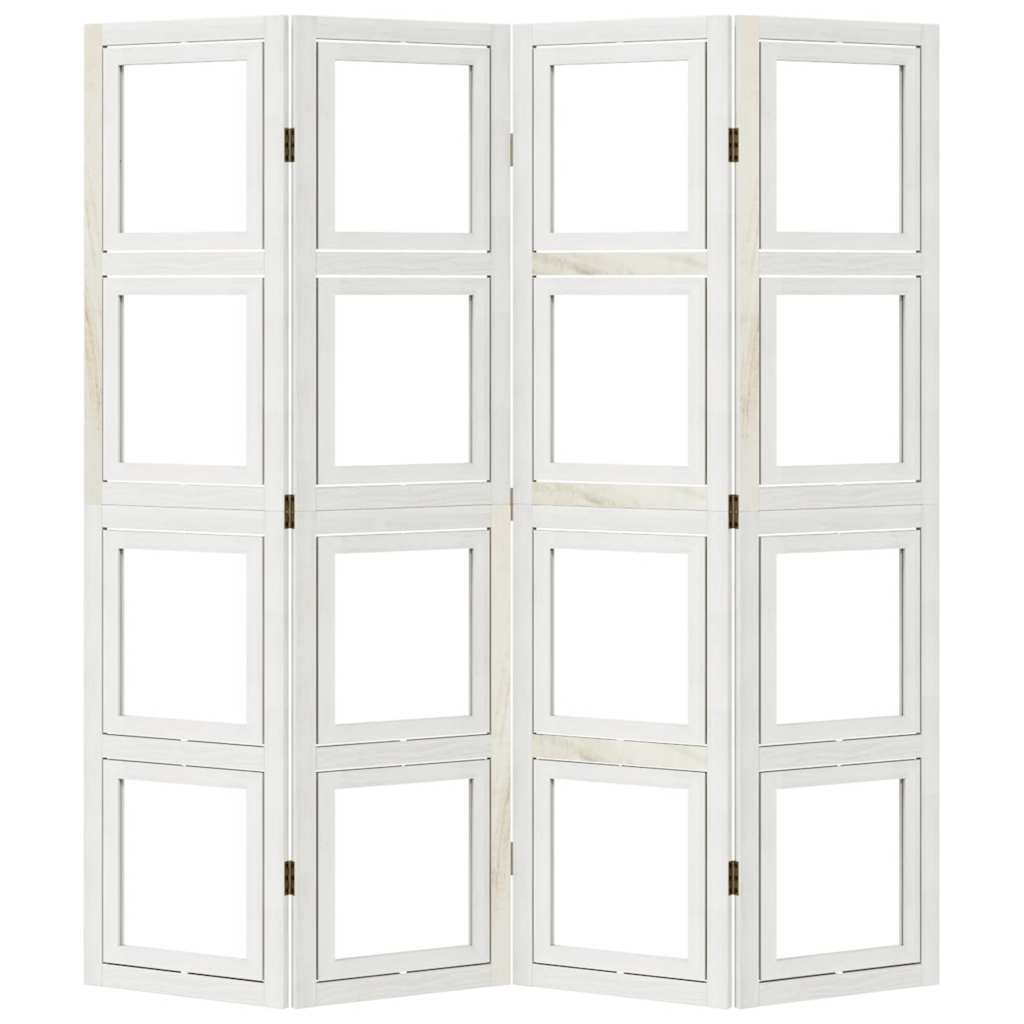 Room Divider 4 Panels White Solid Wood Paulownia