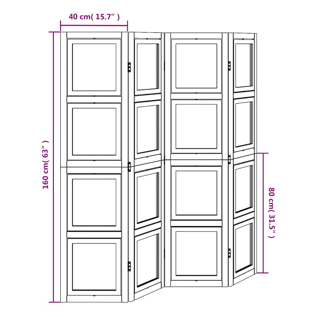 Room Divider 4 Panels White Solid Wood Paulownia