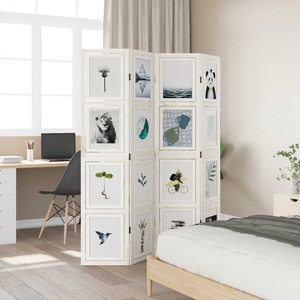 Room Divider 4 Panels White Solid Wood Paulownia