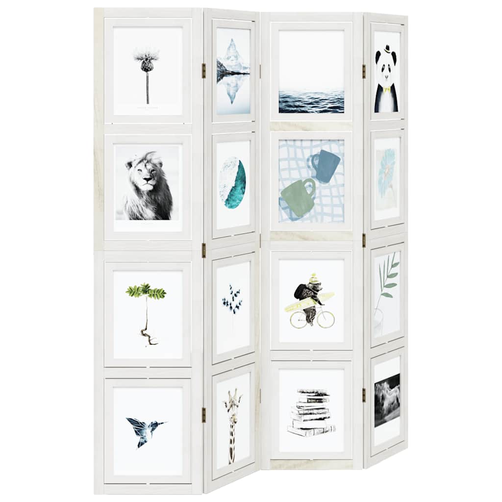 Room Divider 4 Panels White Solid Wood Paulownia