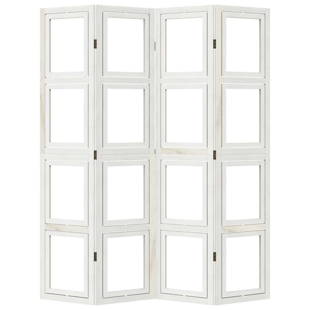 Room Divider 4 Panels White Solid Wood Paulownia