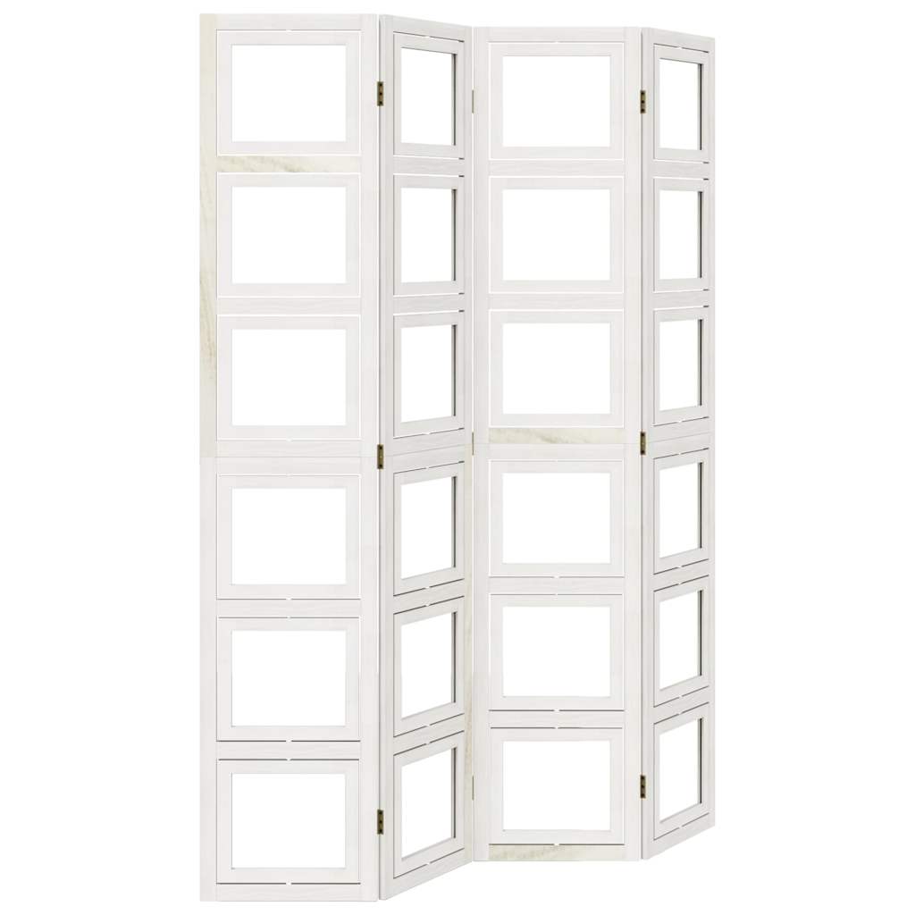 Room Divider 4 Panels White Solid Wood Paulownia