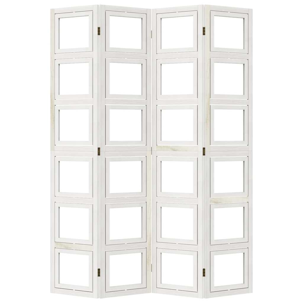 Room Divider 4 Panels White Solid Wood Paulownia