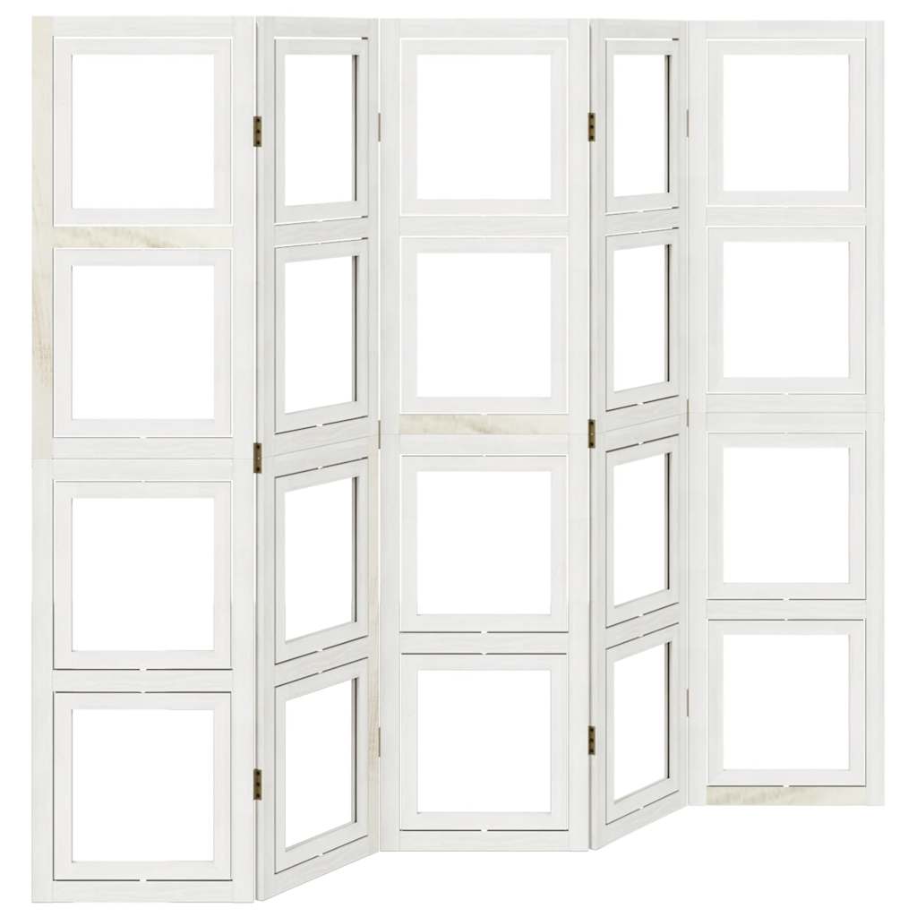 Room Divider 5 Panels White Solid Wood Paulownia