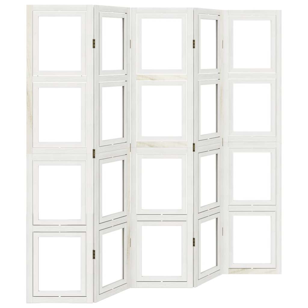 Room Divider 5 Panels White Solid Wood Paulownia