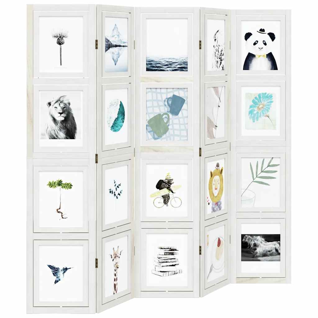 Room Divider 5 Panels White Solid Wood Paulownia