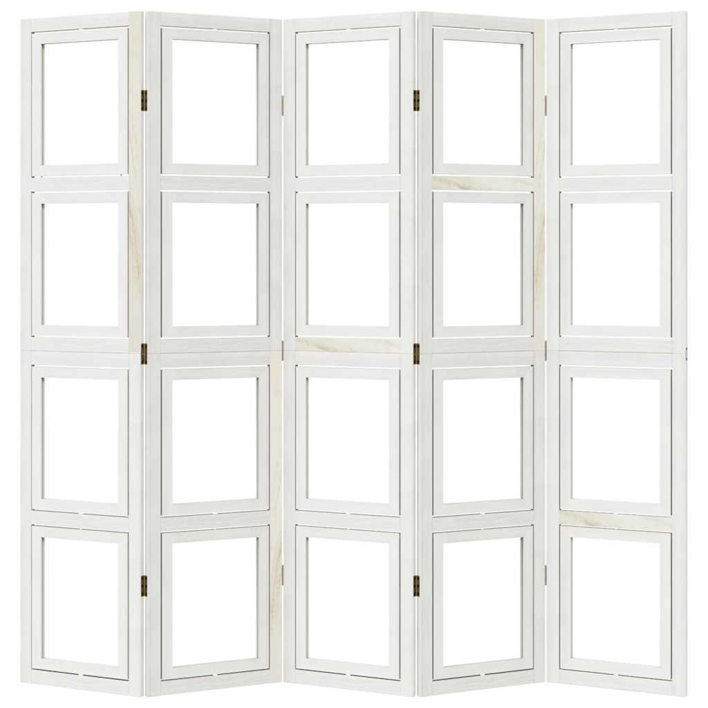 Room Divider 5 Panels White Solid Wood Paulownia