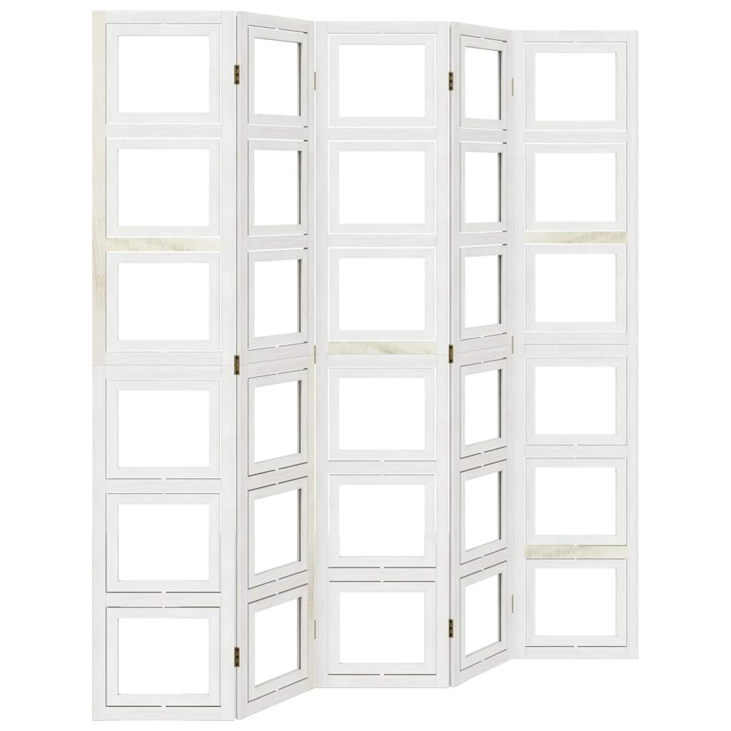 Room Divider 5 Panels White Solid Wood Paulownia
